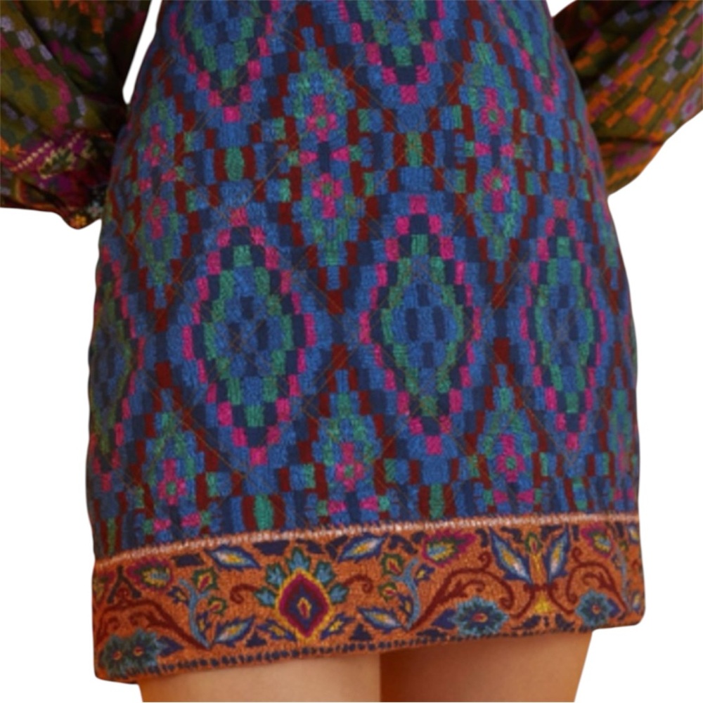 FARM Rio Tapestry Scarf Quilted Multicolor Mini Geometric Boho Pencil Skirt S